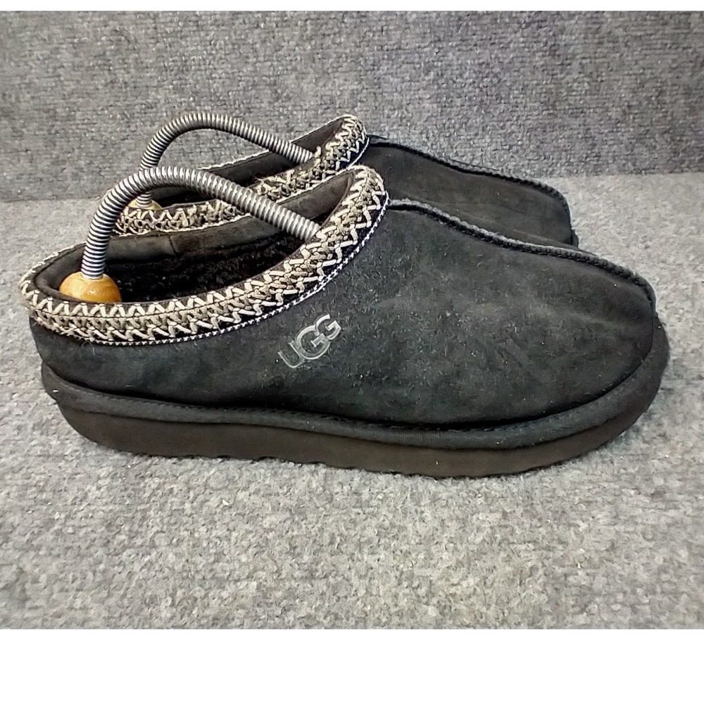 UGG Tasman Slipper Women Size 10 Black Suede Shearling Lined Embroidered Braid